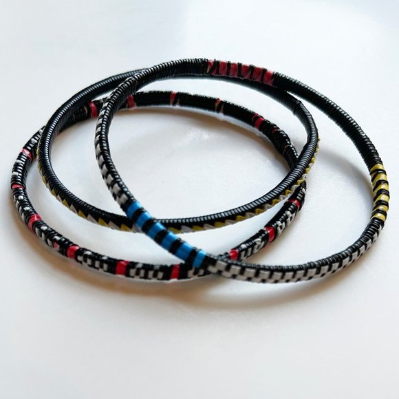 Set of 3 Handmade Recycled Telephone Wire Bracelet - Picture 4 of 6